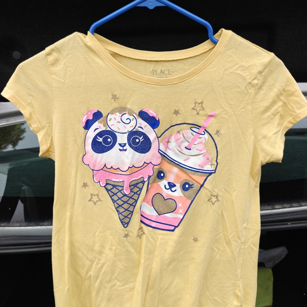 Place Kids Yellow Tee with Ice Cream and Drink Graphic